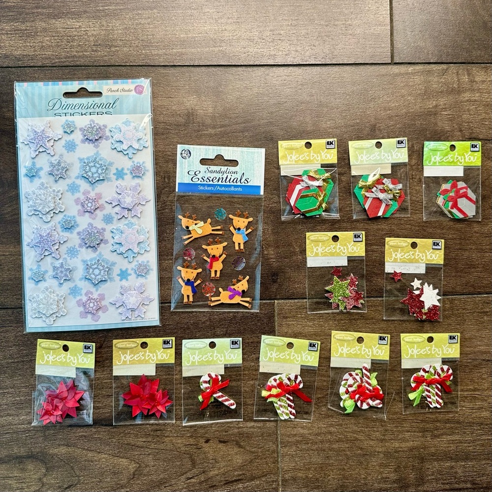 Christmas Holiday Themed Scrapbooking Stickers & Paper Embellishment Bundle